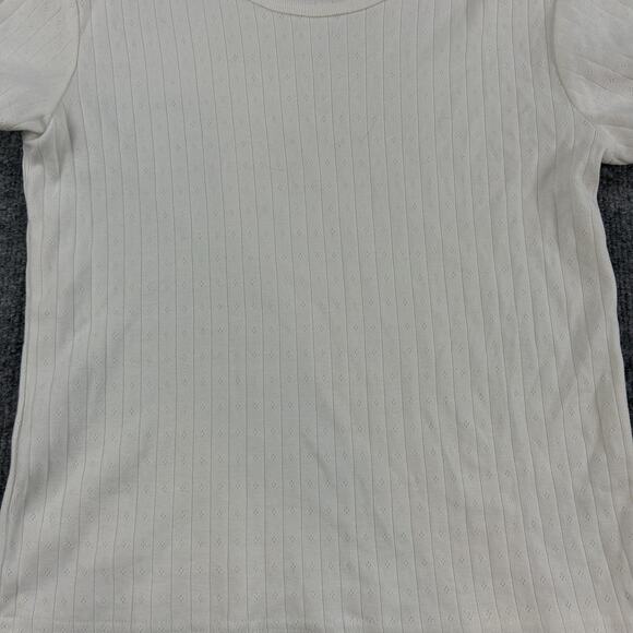 Parke Top Womens Medium Baby Tee White Ribbed Pointelle Knit Minimalist Comfy - Picture 4 of 10